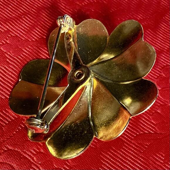 VTG Gold Tone Silver Tone Petals Pearl Flower Brooch Pin Retro 50’s Classic - Picture 7 of 11